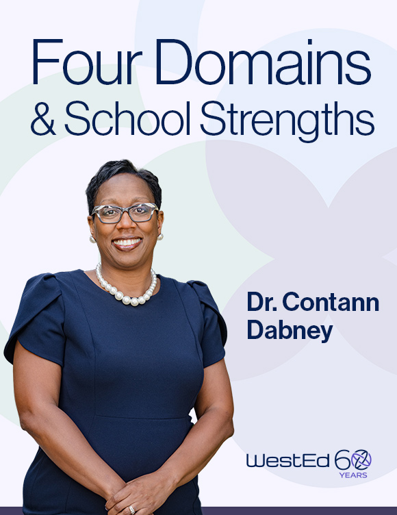 "Four Domains & School Strengths," by Contann Dabney, School and District Improvement Facilitator for Quality Schools and Districts, alongside her photo.